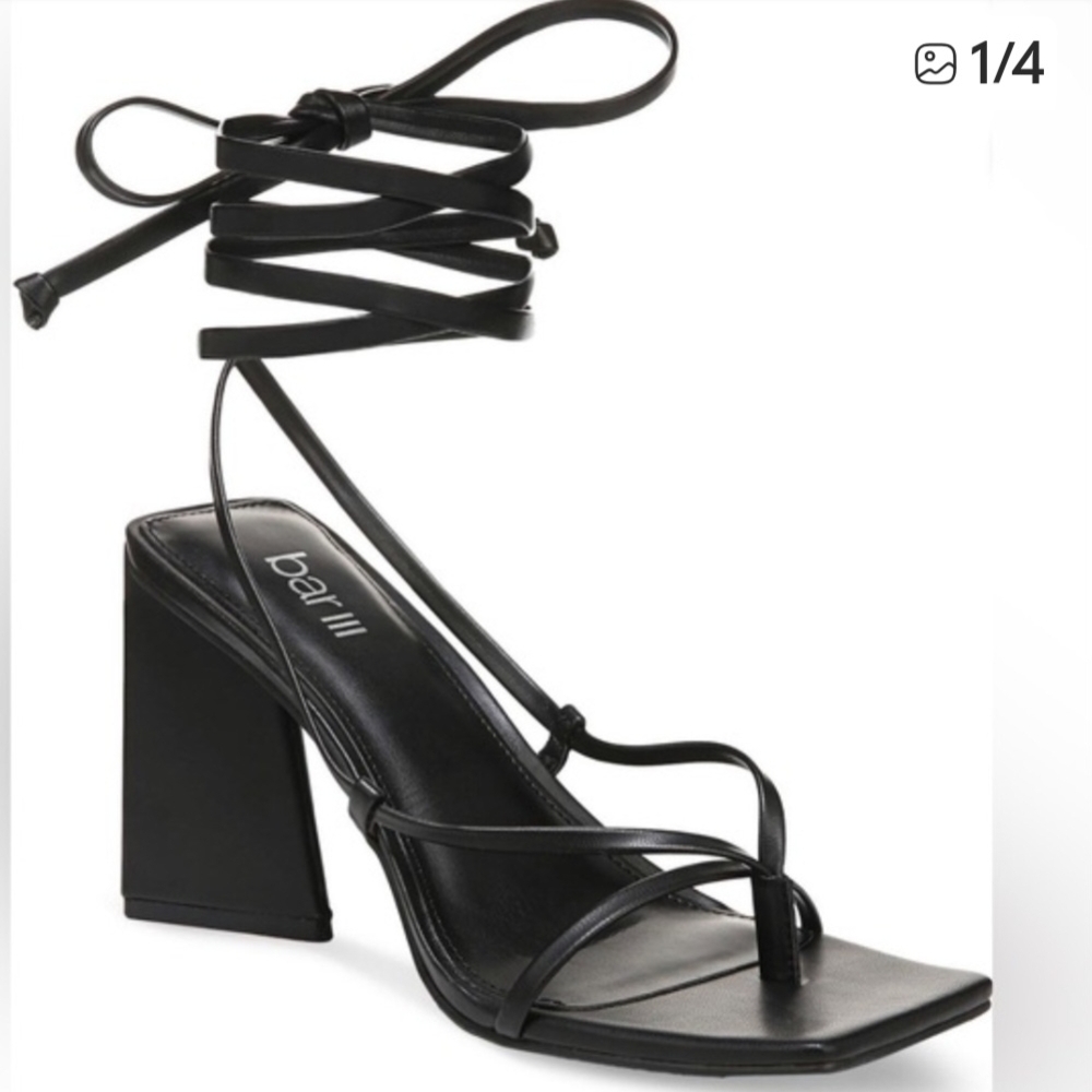 NWB $22 Bar III Women's Black Block Heels Lace-up Ankle Sandals